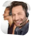 Portrait of happy mature customer service man on call